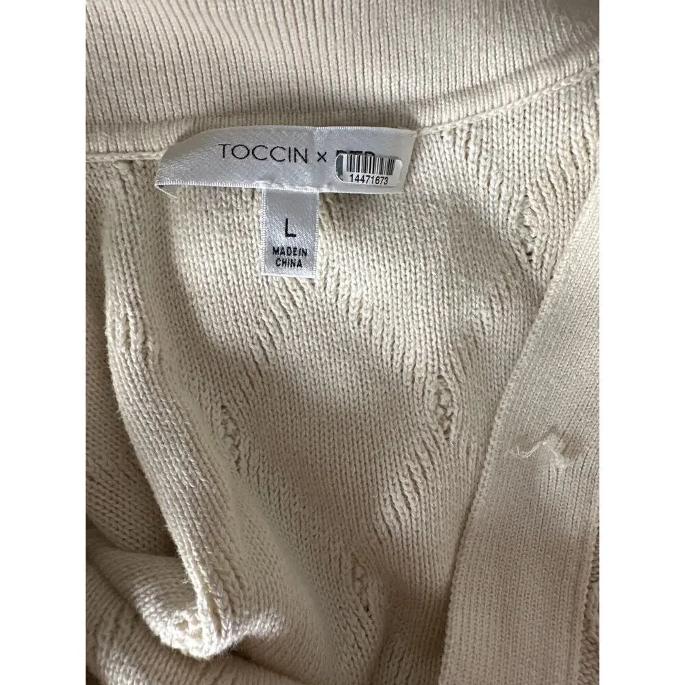 Toccin X RTR  Polo Sweater Dress Short Sleeve Tie Waist  Mini Off White L